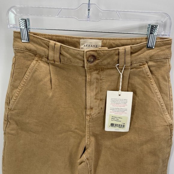 Sezane Pantalon Manu Jeans Cuffed Pants Beige Tan Womens Size 36 NWT - Picture 2 of 13